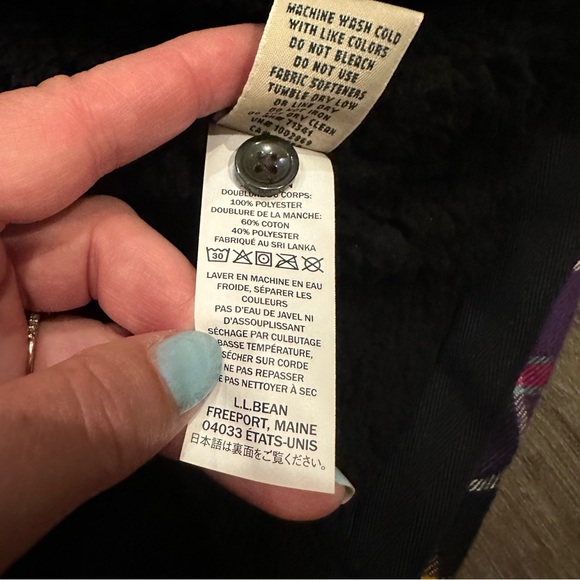 LL Bean Women's Large Shacket Scotch Plaid Fleece Lined Hoodie Purple Flannel - Picture 9 of 12